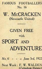 1922 Sport and Adventure Famous Footballers #16 Billy McCracken Back