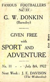 1922 Sport and Adventure Famous Footballers #33 George Donkin Back