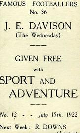 1922 Sport and Adventure Famous Footballers #36 Teddy Davison Back
