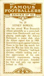 1923 British American Tobacco Famous Footballers #20 Sid Bowser Back