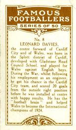 1924 British American Tobacco Famous Footballers #8 Len Davies Back