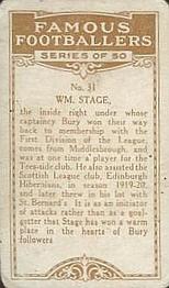 1925 British American Tobacco Famous Footballers #31 Billy Stage Back