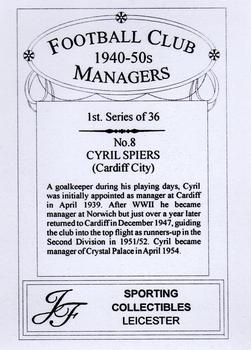 2001 JF Collectibles Football Club Managers 1940-50s #8 Cyril Spiers Back
