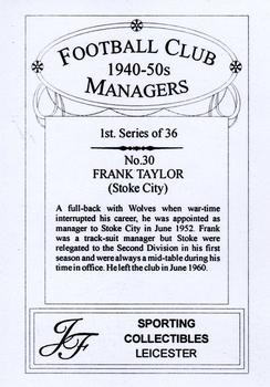 2001 JF Collectibles Football Club Managers 1940-50s #30 Frank Taylor Back