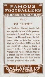 1926 Gallaher Famous Footballers #13 Billy Gillespie Back