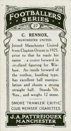 1927 J. A. Pattreiouex Footballers Series 1 #27 Charlie Rennox Back