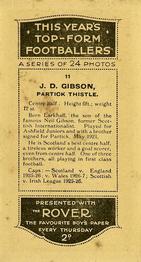 1927 D.C. Thomson / The Rover This Year's Top-Form Footballers #11 Jimmy Gibson Back
