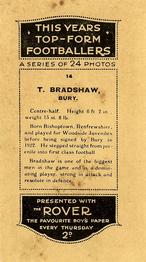 1927 D.C. Thomson / The Rover This Year's Top-Form Footballers #14 Tom Bradshaw Back