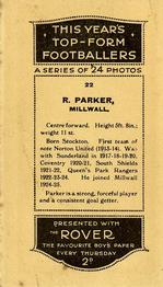 1927 D.C. Thomson / The Rover This Year's Top-Form Footballers #22 Dick Parker Back