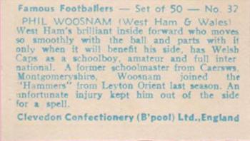 1961 Clevedon Confectionery Famous Footballers #32 Phil Woosnam Back