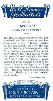 1938 John Sinclair Well Known Footballers (Scottish) #6 Jimmy McGrory Back