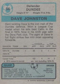 1975-76 Topps Footballers (Scottish, Blue Back) #54 Dave Johnston Back