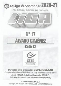 2020-21 Panini LaLiga Santander Este Stickers #17 Alvaro Gimenez Back