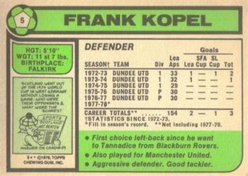1978-79 Topps Footballers (Scottish, Green backs) #5 Frank Kopel Back