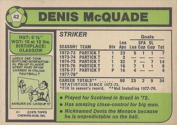 1978-79 Topps Footballers (Scottish, Green backs) #42 Denis McQuade Back