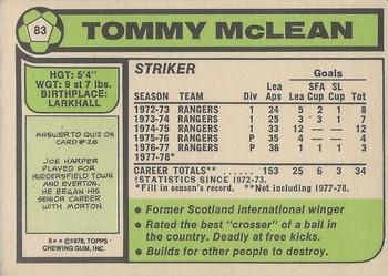 1978-79 Topps Footballers (Scottish, Green backs) #83 Tommy McLean Back
