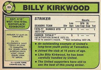 1978-79 Topps Footballers (Scottish, Green backs) #89 Billy Kirkwood Back