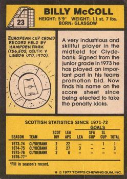 1977-78 Topps Footballers (Scottish, Yellow backs) #23 Billy McColl Back