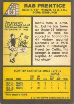 1977-78 Topps Footballers (Scottish, Yellow backs) #58 Rab Prentice Back