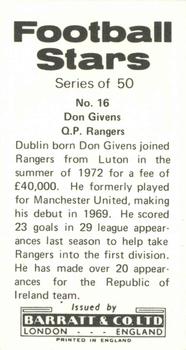 1973-74 Barratt & Co. Football Stars #16 Don Givens Back
