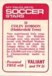 1971-72 IPC Magazines My Favorite Soccer Stars (Valiant and TV 21) #31 Colin Dobson Back