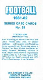 1981-82 Bassett & Co. Football #38 Lou Macari Back