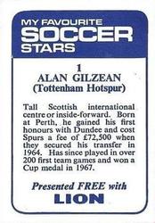 1969-70 IPC Magazines My Favorite Soccer Stars (Lion) #1 Alan Gilzean Back