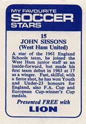 1969-70 IPC Magazines My Favorite Soccer Stars (Lion) #15 John Sissons Back