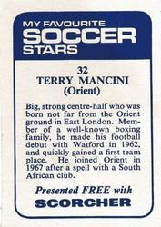 1969-70 IPC Magazines My Favorite Soccer Stars (Scorcher) #32 Terry Mancini Back