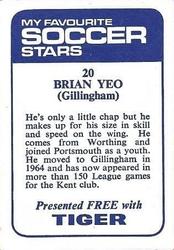 1969-70 IPC Magazines My Favorite Soccer Stars (Tiger) #20 Brian Yeo Back