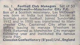 1959 Clevedon Confectionery Football Club Managers #1 Les McDowall Back