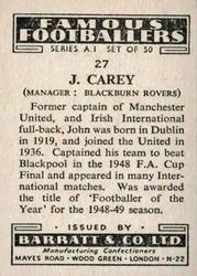 1953 Barratt & Co. Famous Footballers (A1) #27 John Carey Back