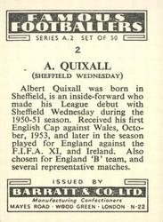 1954 Barratt & Co. Famous Footballers (A2) #2 Albert Quixall Back