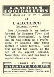 1954 Barratt & Co. Famous Footballers (A2) #21 Ivor Allchurch Back