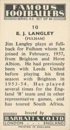 1957 Barratt & Co. Famous Footballers (A5) #10 Jim Langley Back