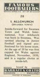 1957 Barratt & Co. Famous Footballers (A5) #28 Ivor Allchurch Back