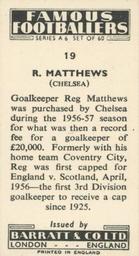 1958 Barratt & Co. Famous Footballers (A6) #19 Reg Matthews Back