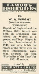 1958 Barratt & Co. Famous Footballers (A6) #24 Billy Wright Back