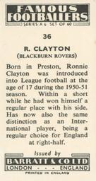 1958 Barratt & Co. Famous Footballers (A6) #36 Ronnie Clayton Back