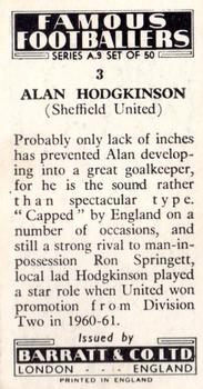 1961 Barratt & Co. Famous Footballers (A9) #3 Alan Hodgkinson Back