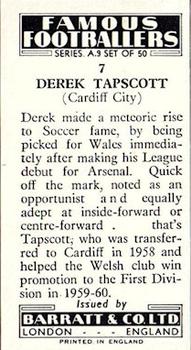 1961 Barratt & Co. Famous Footballers (A9) #7 Derek Tapscott Back