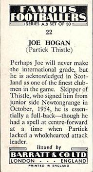 1961 Barratt & Co. Famous Footballers (A9) #22 Joe Hogan Back