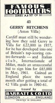 1961 Barratt & Co. Famous Footballers (A9) #43 Gerry Hitchens Back