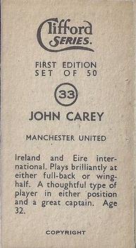 1950 Clifford Footballers #33 Johnny Carey Back