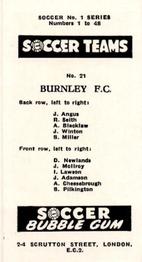 1957-58 Soccer Bubble Gum Soccer Teams Series 1 #21 Burnley F.C. Back