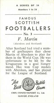 1954 Chix Confectionery Scottish Footballers #3 Fred Martin Back