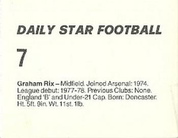 1980-81 Daily Star Football #7 Graham Rix Back