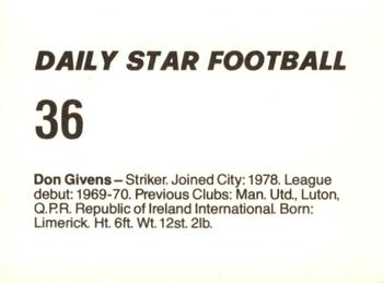 1980-81 Daily Star Football #36 Don Givens Back