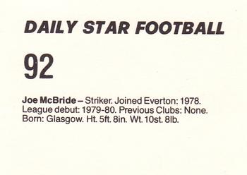 1980-81 Daily Star Football #92 Joe McBride Back