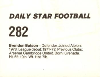 1980-81 Daily Star Football #282 Brendon Batson Back